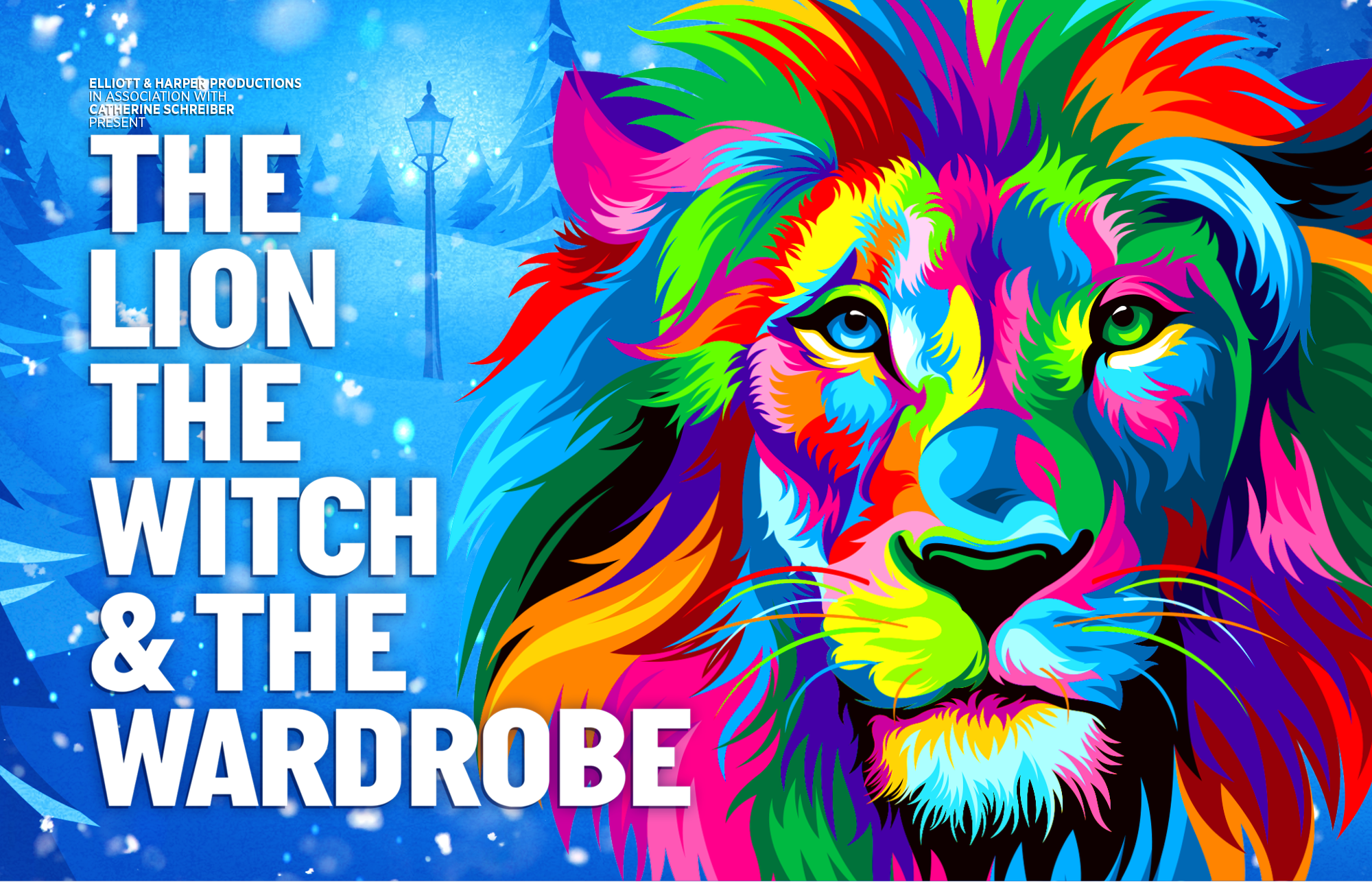 Lion_the_Witch_and_the_Wardrobe-UPD-FEATURE Promotional artwork for The Lion the Witch and the Wardrobe, featuring a colourful illustration of a lion's face against a wintery scene